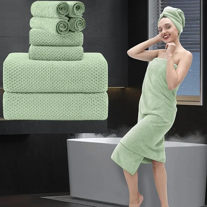 Verified 8 Piece Bathroom Towel Set Green 2 Oversized Large Bath Towels Sheet 2 Hand