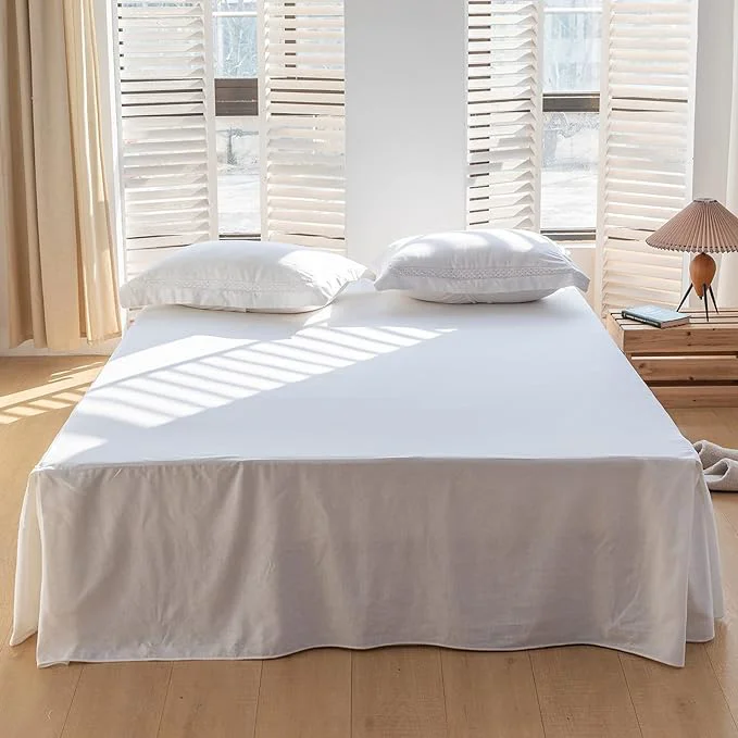 Solid BISELINA French Linen Bed Skirt with Pleated Corner 18-Inch Tailored Drop Natural Flax Cotton Blend Basic Dust Ruffle Soft Cozy Farmhouse Bedding 18 quot Full Basic White Stylish