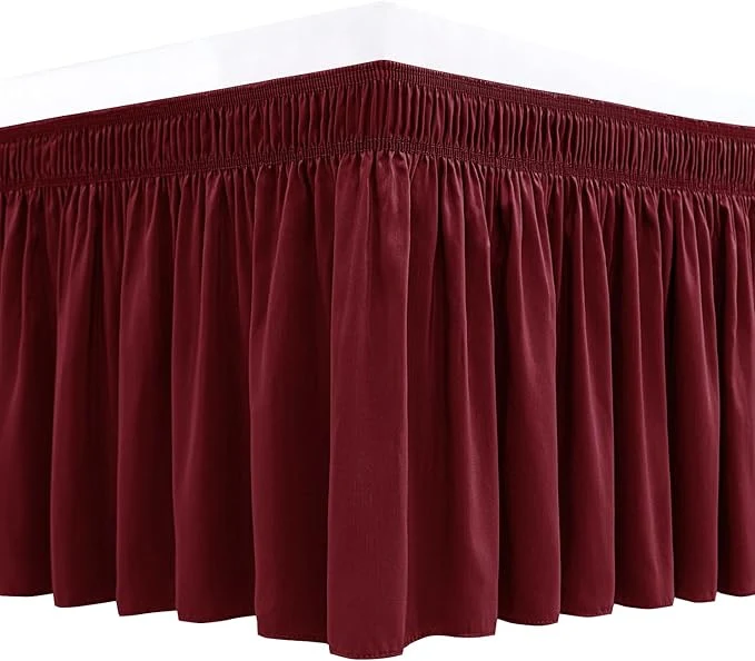 Easy-to-Use Biscaynebay Wrap Around Bed Skirts for King amp Cal King Beds Short Drop of 12 quot Burgundy Adjustable Elastic Dust Ruffles Easy Fit Wrinkle Resistant Silky Luxurious Fabric Machine Washable Refined