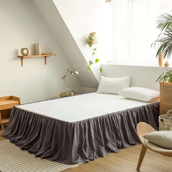 Responsible BISELINA French Linen Bed Skirt with Pleated Frills 14-Inch Tailored Drop Natural Flax Cotton Blend Dust Ruffle Soft Cozy Farmhouse Bedding 14 quot Queen Ruffle Dark Grey
