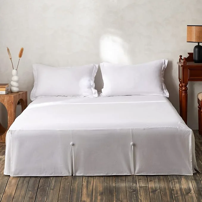 Trusted BISELINA French Linen Bed Skirt Split Corner with Button 18-Inch Tailored Drop Natural Flax Cotton Blend Basic Dust Ruffle Soft Cozy 18 quot King Button White Secure