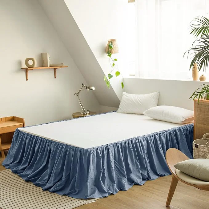 Long-Lasting BISELINA French Linen Bed Skirt with Pleated Frills 22-Inch Tailored Drop Natural Flax Cotton Blend Dust Ruffle Soft Cozy Farmhouse Bedding 22 quot King Navy Blue Proven