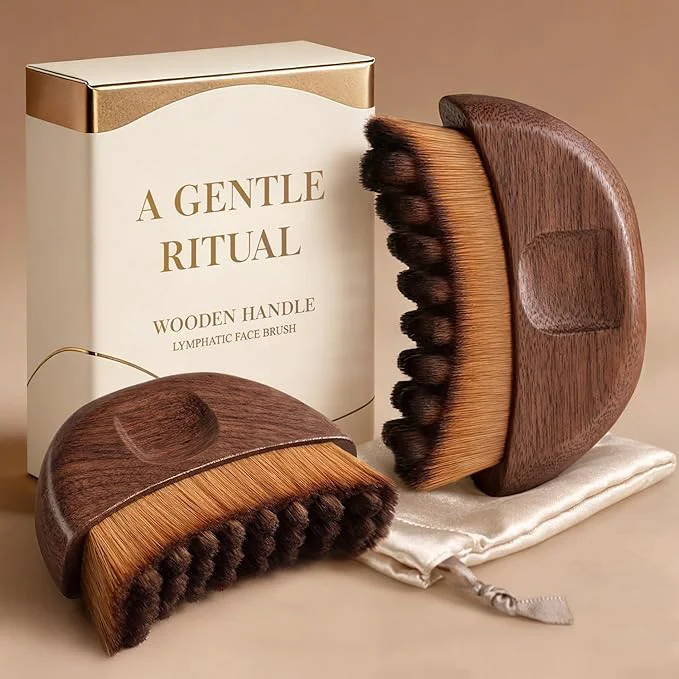 User-Friendly 2PCS Lymphatic Contour Face Brush-Wooden Handle Facial Sculpting Brush-Dry Gua Pure