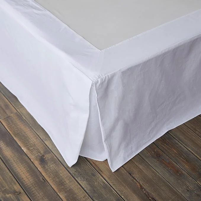 Selected BISELINA French Linen Wrap Around Bed Skirt with Pleated Corner 14-Inch Tailored Drop Natural Flax Cotton Blend Basic Soft Cozy 14 quot King White Casual