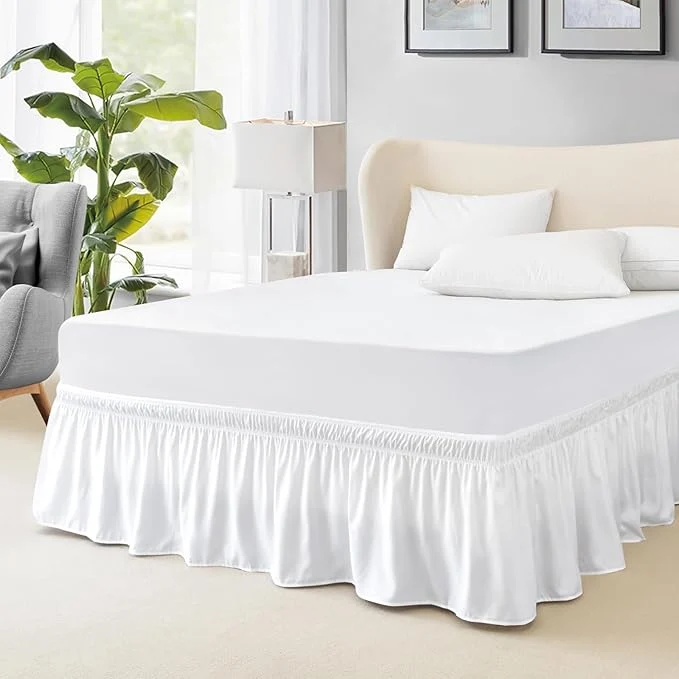 Green FreshCulture Twin Bed Skirt Elastic Wrap Around Bed Skirt Twin Size Bed Skirts for Adjustable Bed Easy Fit with 22 Inch Drop Length Hotel Quality Dust Ruffle for Twin Bed White Secure