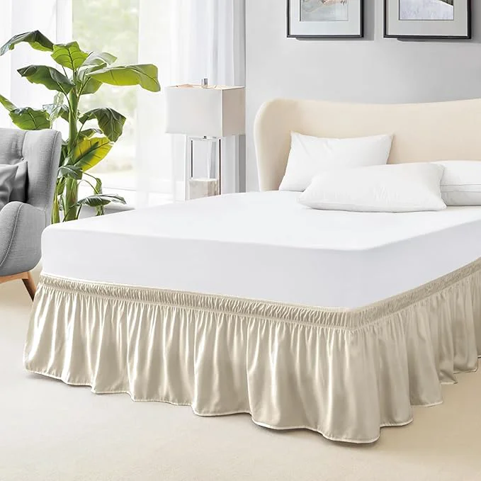 Sophisticated FreshCulture Twin Bed Skirt Elastic Wrap Around Bed Skirt Twin Size Bed Skirts for Adjustable Bed Easy Fit with 15 Inch Drop Length Hotel Quality Dust Ruffle for Twin Bed Cream Exceptional