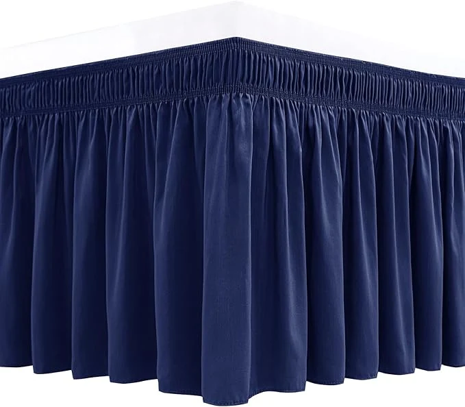 Solid Biscaynebay Wrap Around Bed Skirts for Queen Beds 22 quot Long Drop Navy Adjustable Elastic Dust Ruffles Easy Fit Wrinkle Resistant Silky Luxurious Fabric Machine Washable Fashionable