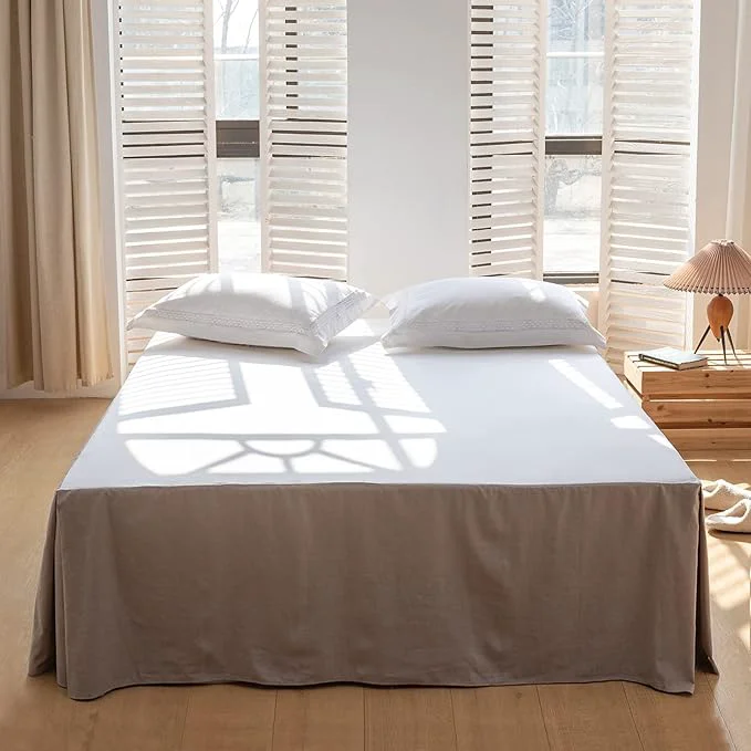 Fashionable BISELINA French Linen Bed Skirt with Pleated Corner 18-Inch Tailored Drop Natural Flax Cotton Blend Basic Dust Ruffle Soft Cozy Farmhouse Bedding 18 quot Twin Basic Grey Eco-Friendly