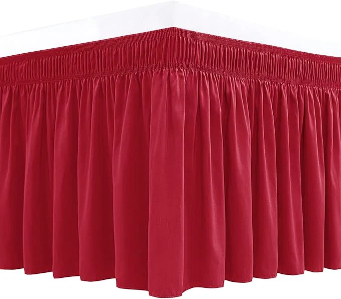 User-Friendly Biscaynebay Wrap Around Bed Skirts for King amp Cal King Beds Short Drop of 12 quot Red Adjustable Elastic Dust Ruffles Easy Fit Wrinkle Resistant Silky Luxurious Fabric Machine Washable Stylish