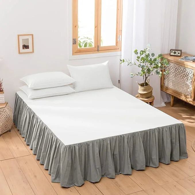Versatile BISELINA French Linen Bed Skirt with Pleated Frills 14-Inch Tailored Drop Natural Flax Cotton Blend Dust Ruffle Soft Cozy Farmhouse Bedding 14 quot Queen Grey Unique