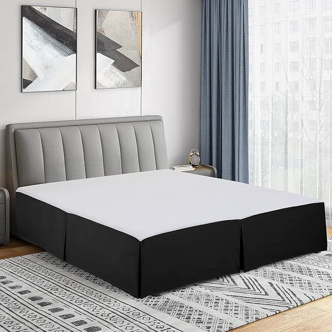 Advanced Cathay Home Double Brushed Microfiber Pleated Easy Fit Bed Skirt Ultra Soft Fade and Wrinkle Resistant – Black Queen Elite