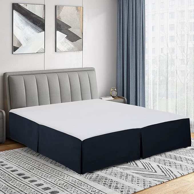 Excellent Cathay Home Double Brushed Microfiber Pleated Easy Fit Bed Skirt Ultra Soft Fade and Wrinkle Resistant – Navy King Natural