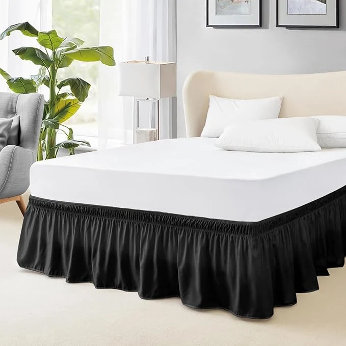 Exceptional FreshCulture King Bed Skirt Dust Ruffle for King Size Bed Easy Fit with 18-Inch Tailored Drop Elastic Wrap Around Bed Skirt King Size Hotel Quality Bed Skirts for Adjustable Bed Black Expertly Made