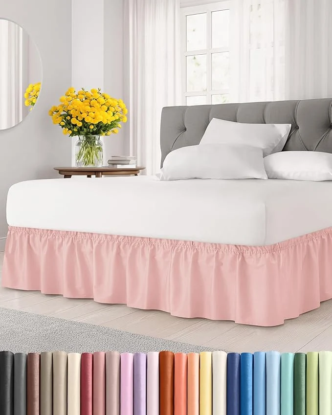 Modern Wrap Around Dust Ruffle Bed Skirt – Baby Pink – Twin Twin XL Size Beds w 12 Inch Drop – Easy Fit Elastic – Adjustable Pleated Bedskirt w Brushed Fabric – Wrinkle – Women Men Kids amp Teens Solid