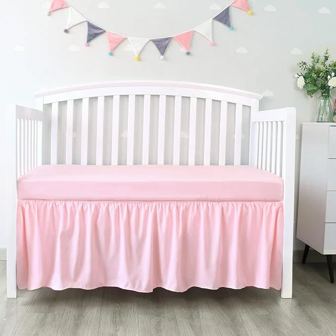 Specialty Crib Skirt Pleated Dust Ruffle Pink Nursery Room Decor for Girls Boys Crib Toddler Bedding 14 quot Drop fit Standard Crib Toddler Bed Skirts Machine Washable Fast