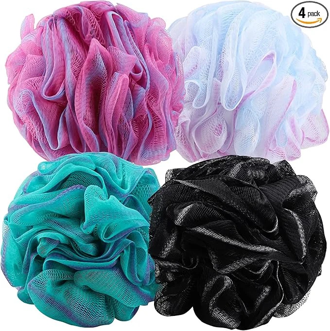 Smooth BTYMS 4 Pieces 75g pc Shower Loofahs Large Bath Sponge Mesh Pouf Wash Puff User-Friendly