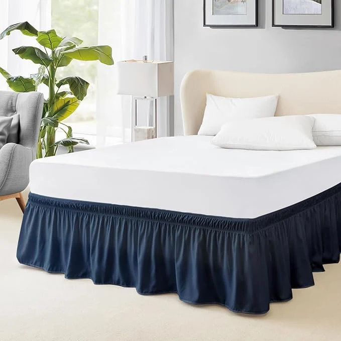 High-Grade FreshCulture Twin Bed Skirt Elastic Wrap Around Bed Skirt Twin Size Bed Skirts for Adjustable Bed Easy Fit with 18 Inch Drop Length Hotel Quality Dust Ruffle for Twin Bed Navy Blue Genuine
