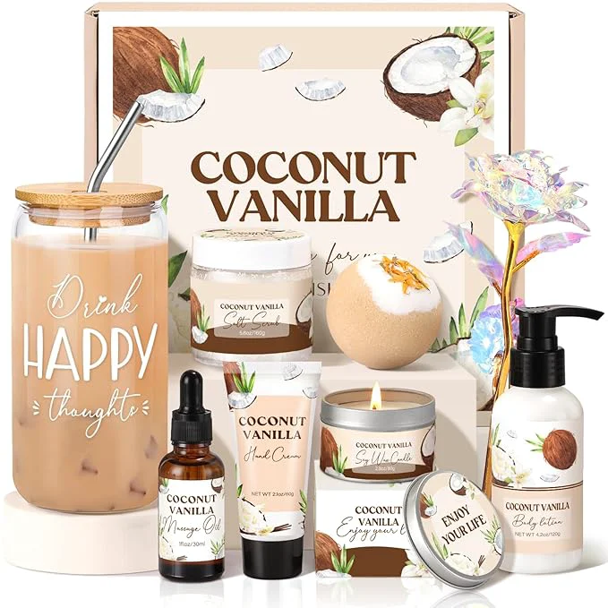 Excellent Mothers Day Gifts for Mom Spa Gift Baskets for Women Vanilla Coconut Bath and Dependable