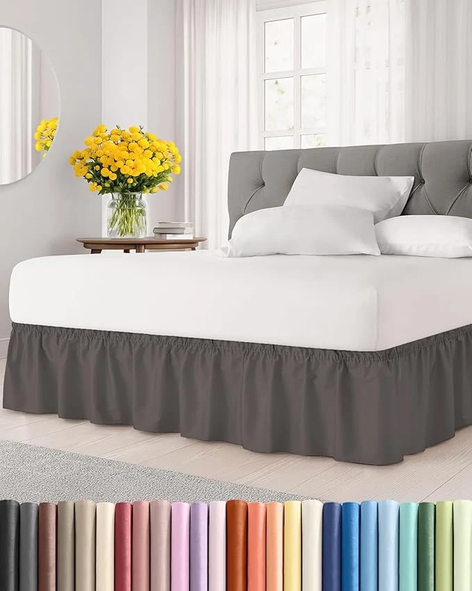 High-Grade Wrap Around Dust Ruffle Bed Skirt – Dark Grey – for King Size Beds with 12 Inch Drop – Elastic Strap – Adjustable Pleated Bedskirt with Brushed Fabric and Wrinkle – for Women Men Kids amp Teens Green