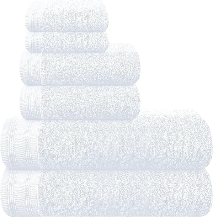 Convenient Ultra Soft 6 Pack Cotton Towel Set Contains 2 Bath Towels 28×55 inch 2 Hand Contemporary