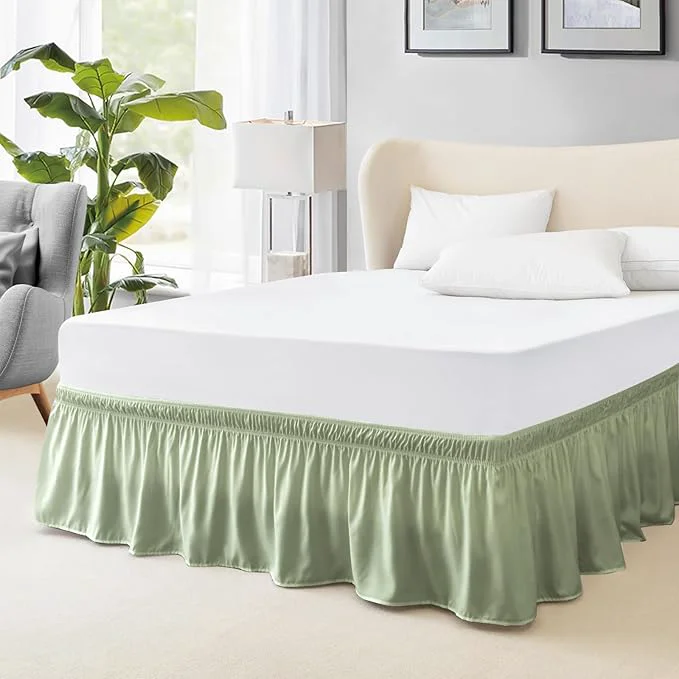 Advanced FreshCulture King Bed Skirt Dust Ruffle for King Size Bed Easy Fit with 22-Inch Tailored Drop Elastic Wrap Around Bed Skirt King Size Hotel Quality Bed Skirts for Adjustable Bed Sage Green Comfortable