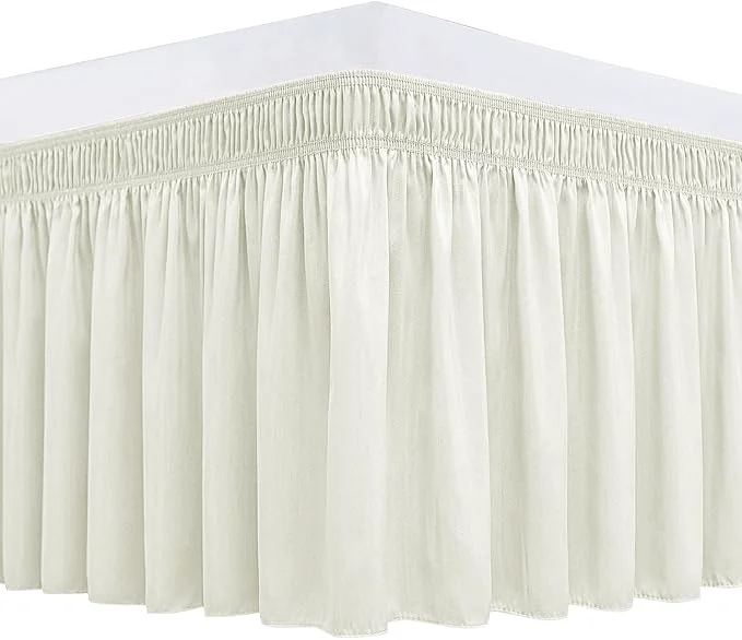 Natural Biscaynebay Wrap Around Bed Skirts for Queen Beds 19 quot Long Drop Ivory Adjustable Elastic Dust Ruffles Easy Fit Wrinkle amp Fade Resistant Silky Luxurious Fabric Solid Machine Washable High-Grade