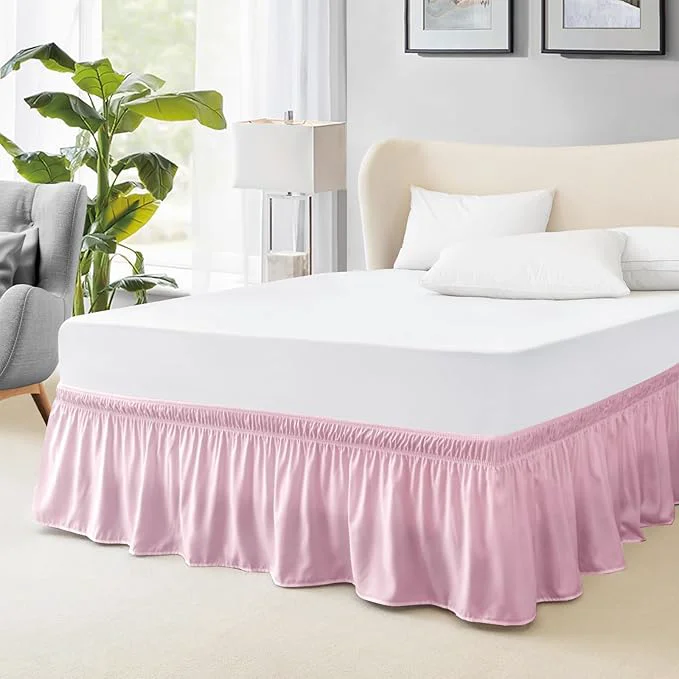 Superior FreshCulture Full Bed Skirt Elastic Wrap Around Bed Skirt Full Bed Easy Fit with 18-Inch Tailored Drop Hotel Quality Dust Ruffle for Full Size Bed Bed Skirt Full Size Dusty Pink Long-Lasting