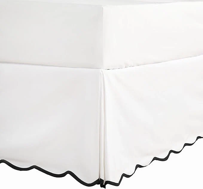 Refined HIG Off-White Chic Queen Bed Skirt - Easy Fit Scallop Edge Pleated Bedskirts 14 Inch Drop Anti-Slip Dust Ruffle Thick Fabric for Enhanced Privacy Pre-Washed for Long-Lasting Use N60022 Recyclable