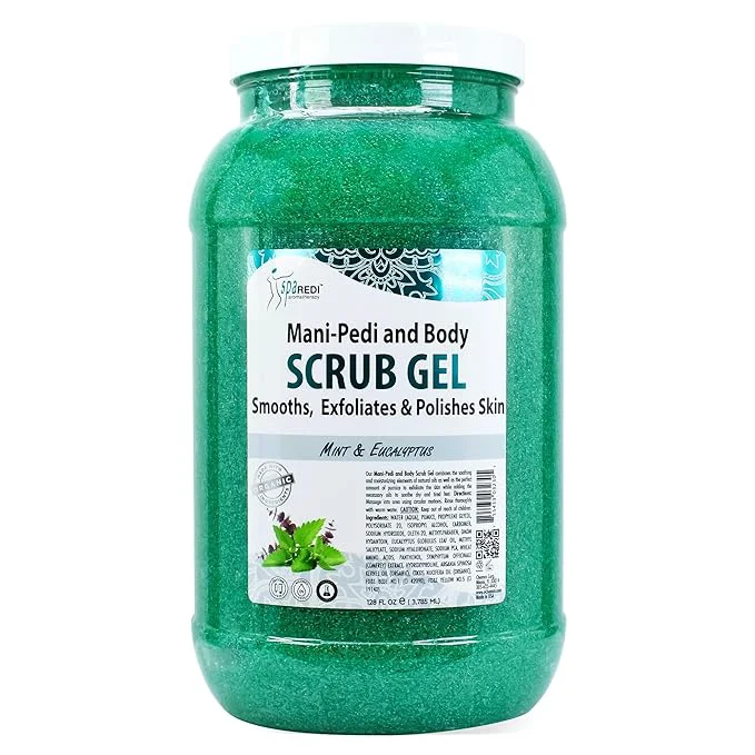 User-Friendly SPA REDI – Exfoliating Scrub Pumice Gel Mint and Eucalyptus 128 Oz – Manicure Eco-Friendly