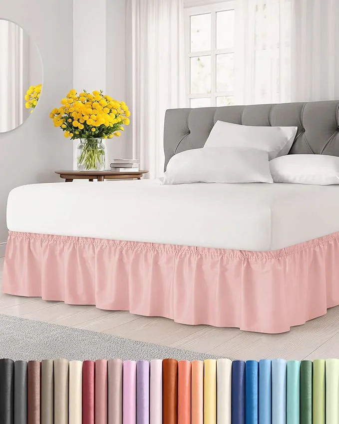 Verified Wrap Around Dust Ruffle Bed Skirt – Baby Pink – Full Size Beds w 15 Inch Drop – Easy Fit Elastic Strap – Adjustable Pleated Bedskirt w Brushed Fabric – Wrinkle – Women Men Kids amp Teens Versatile