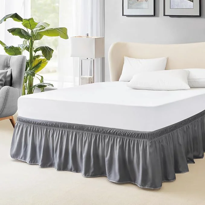 Clean FreshCulture Elastic Wrap Around Bed Skirt – Easy Fit with 18-Inch Tailored Drop Hotel Quality Dust Ruffle for Full Size Bed Dark Grey Dependable