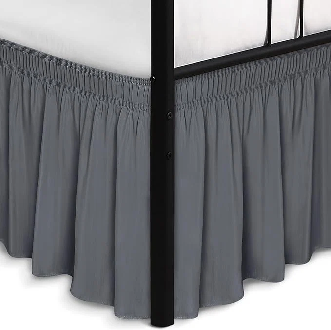Trendy Biscaynebay Wrap Around Bed Skirts with Split Corners for Queen Beds 14 quot Drop Dark Grey Elastic Dust Ruffles Adjustable Easy Fit Wrinkle amp Fade Resistant Silky Luxurious Fabric Machine Washable Comfortable