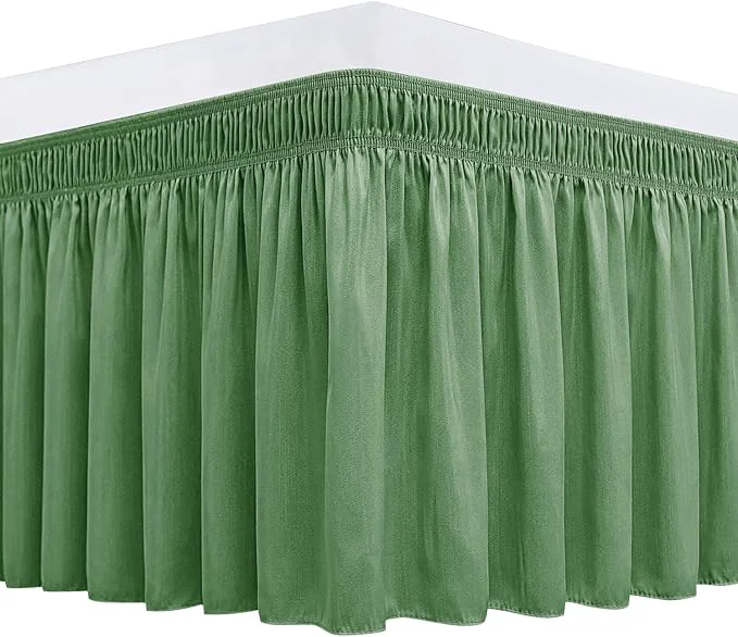 Luxury Biscaynebay Wrap Around Bed Skirts for Queen Beds 15 quot Drop Sage Adjustable Elastic Dust Ruffles Easy Fit Wrinkle amp Fade Resistant Silky Luxurious Fabric Machine Washable Expertly Made