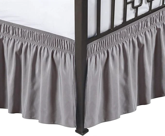 Fine Crafted Biscaynebay Wrap Around Bed Skirts with Split Corners for Queen Beds 12 quot Drop Silver Grey Adjustable Elastic Dust Ruffles Easy Fit Wrinkle amp Fade Resistant Silky Luxurious Fabric Machine Washable Safe