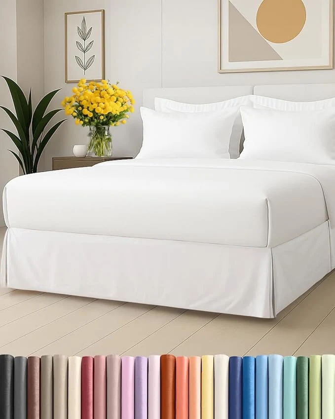 High-Quality Pleated Bed Skirt Queen Size – 3 Sided Pleated Bed Skirt Queen – Ultra-Soft Easy Fit with 15 Inch Tailored Drop – Hotel Quality Wrinkle amp Fade Resistant – For Women Men Kids and Teens – White Flexible