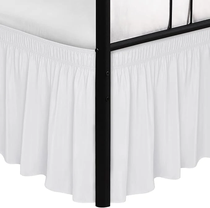 Soft Biscaynebay Wrap Around Bed Skirts with Split Corners for King Beds 21 quot Drop White Adjustable Elastic Dust Ruffles Easy Fit Wrinkle amp Fade Resistant Silky Luxurious Fabric Machine Washable Fine