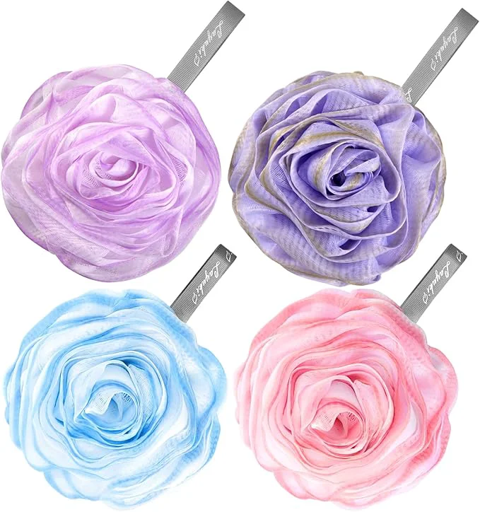 Functional LAYUKI Bath Loofah Shower Sponge Body Scrubber Rose-Shaped Solid