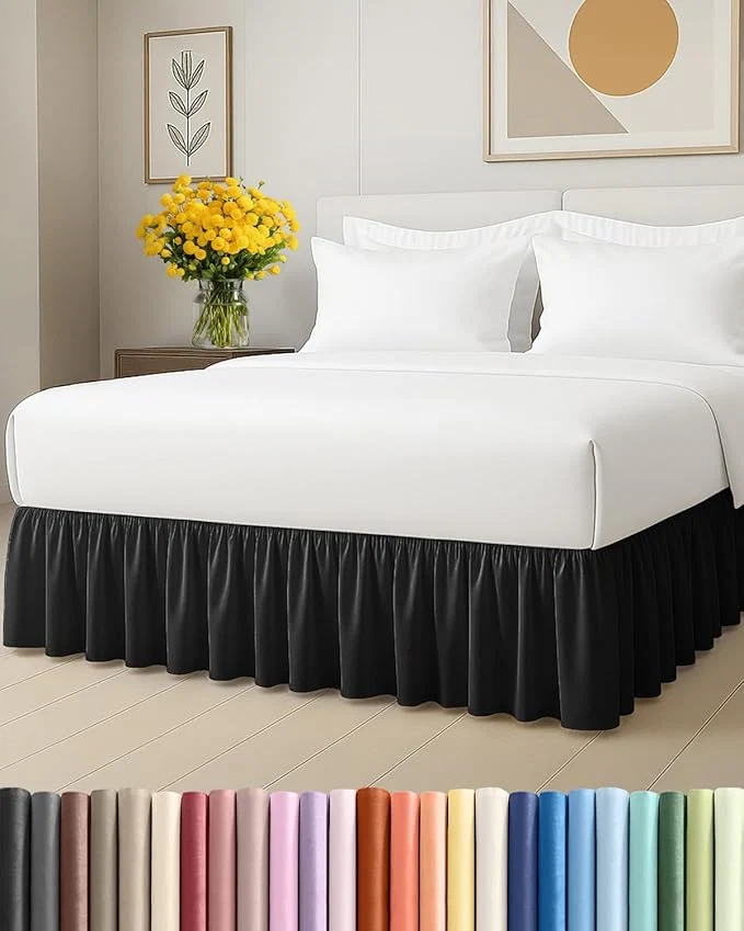 Smooth Bedskirt Queen Size Ruffle – 15 inch Drop Dust Ruffle Bed Skirt with Platform – Ultra-Soft Easy Fit Premium Hotel Quality – Wrinkle Fade amp Shrink Resistant – for Women Men Kids and Teens – Black Reliable