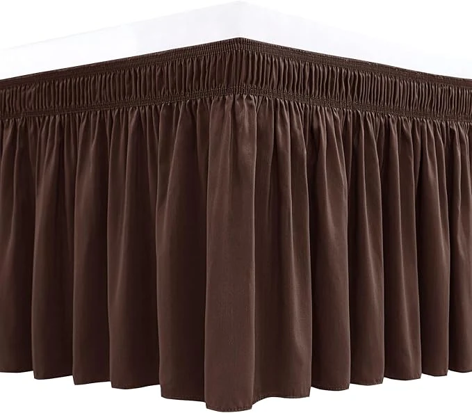 Artisan Biscaynebay Wrap Around Bed Skirts for Twin amp Twin XL Beds Short Drop of 12 quot Brown Adjustable Elastic Dust Ruffles Easy Fit Wrinkle Resistant Silky Luxurious Fabric Machine Washable Sustainable