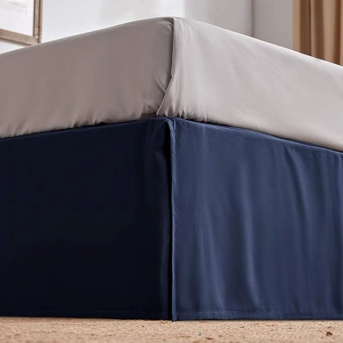 Healthy SLEEP ZONE Pleated Bed Skirts Twin Size 15 inch Tailored Drop Easy Fit Bedskirt Anti-Static Fade Resistant Twin Navy Blue Advanced