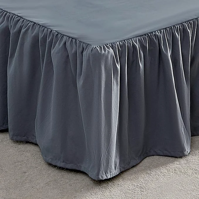 Safe SLEEP ZONE Ruffled Bed Skirts Queen Size Anti-Static Bedskirt Dust Ruffles with 15 inches Tailored Drop Easy Fit Wrinke and Fade Resistant Grey Queen Premium