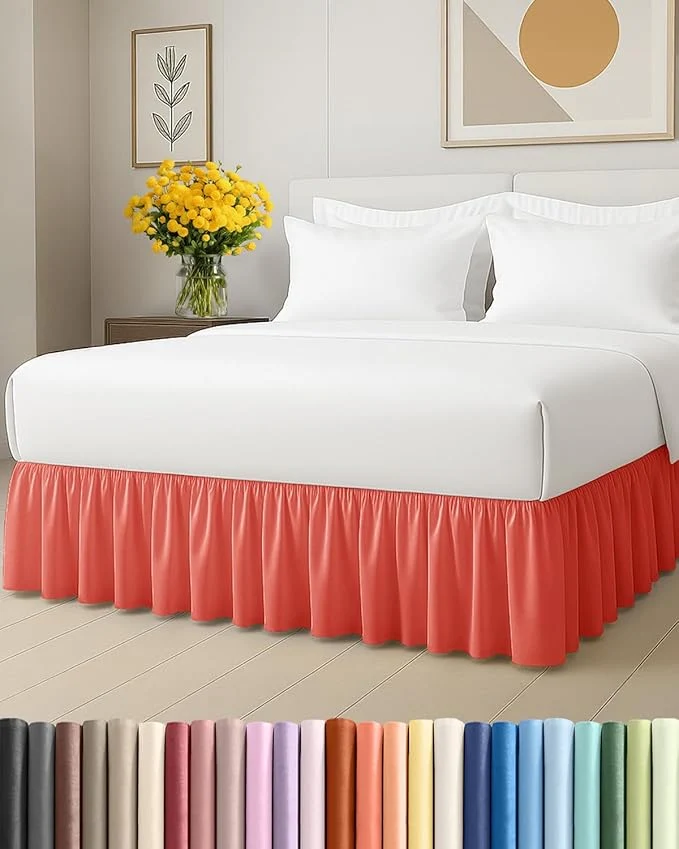 Refined Bedskirt Full Size Ruffle – 18 inch Drop Dust Ruffle Bed Skirt with Platform – Ultra-Soft Easy Fit Premium Hotel Quality – Wrinkle Fade amp Shrink Resistant – for Women Men Kids and Teens – Coral Safe
