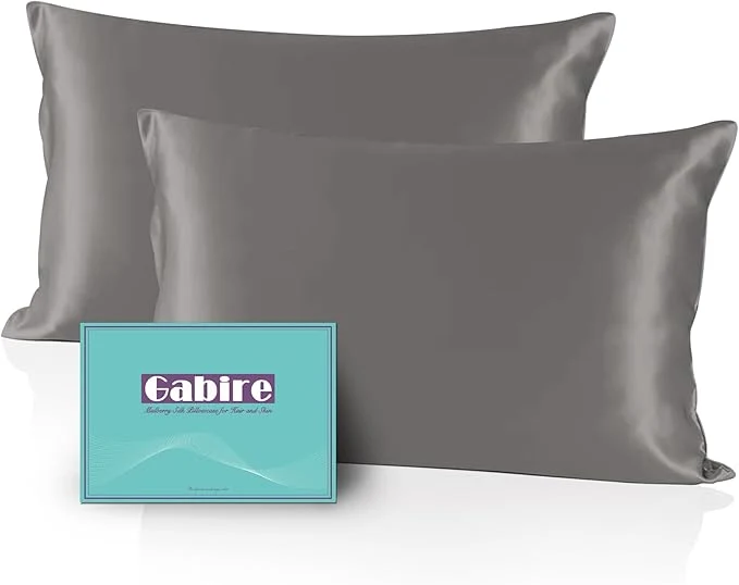 Optimized Mulberry Silk Pillow Cases Set of 2 Both Sides Silk Pillowcase for Hair and Skin Prevent Acne Pillowcase Organic Silk Pillow case 2 Pack with Hidden Zipper Grey Standard 20 quot ×26 quot Proven