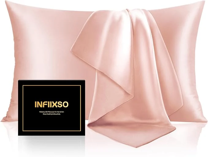 Expertly Made INFIIXSO Mulberry Silk Pillowcase for Hair and Skin Silk Pillow Cases Standard Size with Hidden Zipper 20×26 Inches Smooth and Soft Cooling Pillow Cases for Hot Sleepers Coral 1 Pack Recyclable