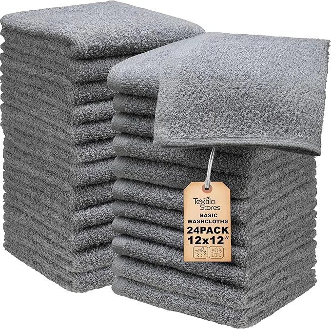Next-Generation Basic Wash Cloths 12×12 Inches – Bulk Pack of 24 – Grey Color – Soft and Genuine