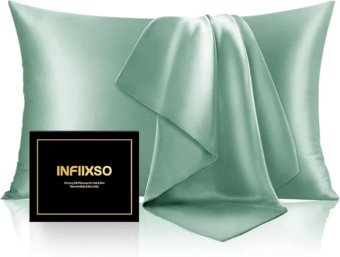 Sustainable INFIIXSO Mulberry Silk Pillowcase for Hair and Skin Silk Pillow Cases Standard Size with Hidden Zipper 20×26 Inches Super Smooth and Soft Cooling Pillow Cases for Hot Sleepers Mint Green 1 Pack Traditional