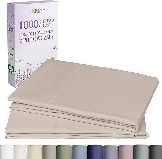 Elite California Design Den Pillow Cases King Size Set of 2-1000 Thread Count Sateen Soft and Thick Cotton King Pillowcases Durable – Beige Sand Tone Traditional
