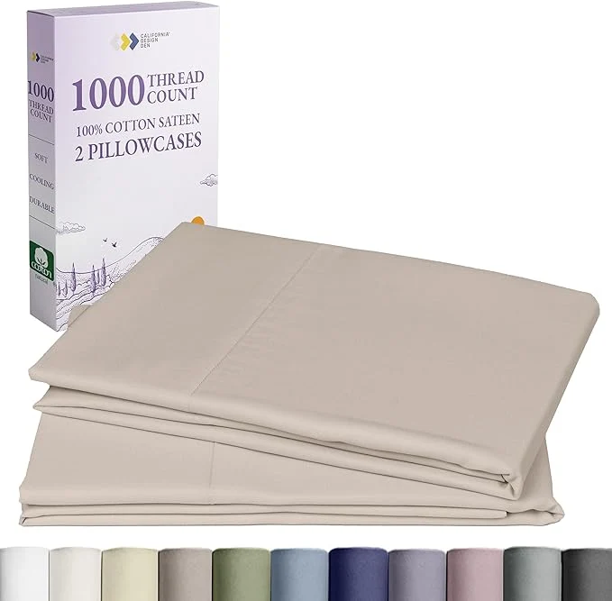 Reliable California Design Den Pillow Cases Queen Size Set of 2-1000 Thread Count Sateen Soft amp Thick Cotton Pillowcases Standard Queen Durable – Beige Sand Tone Carefully Designed