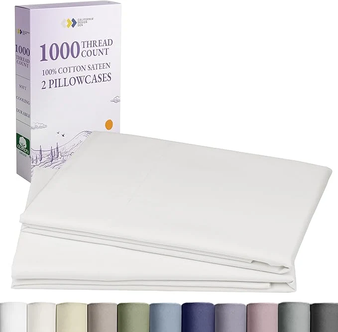 Green California Design Den Pillow Covers Queen Size Set of 2-1000 Thread Count Sateen Soft amp Thick Cotton Pillowcases Standard Queen Breathable Bedding – True Ivory Smart