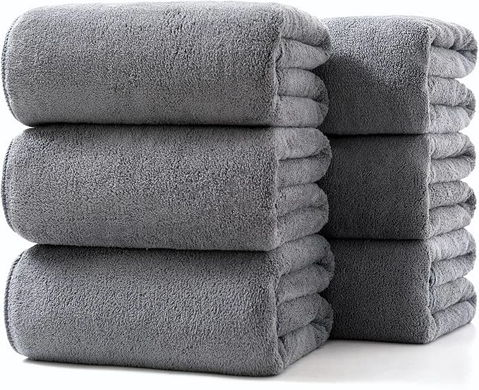 Exclusive Lumimi Towels 6 Piece Soft Microfiber Bath Towel Set Salon Gym Yoga Travel Organic